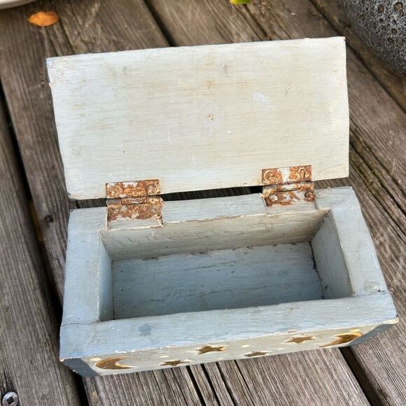 Indonesian Folk Art Sleeping Bhudha Box Carved Wood Hand Painted Stars Moon - Picture 9 of 14